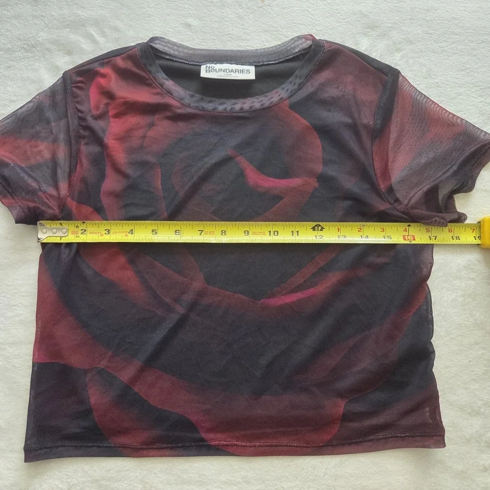 Y2K No Boundaries Two Piece Crop Shirt Skirt Mesh Dark Rose Short Sleeve Sz Lg